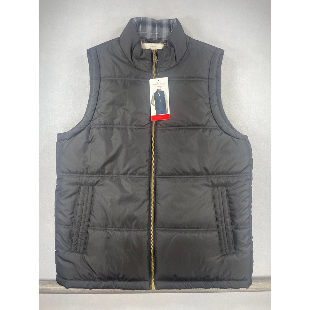 NWT Weatherproof Vintage Mens Black Puffer Vest Flannel‎ Lined Medium